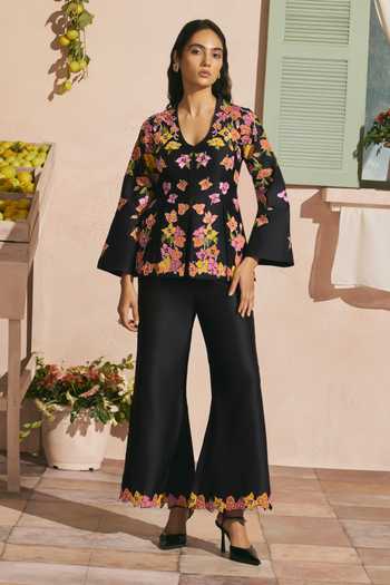 Chandrima Black Bougainvillea Embroidered Palazzo 