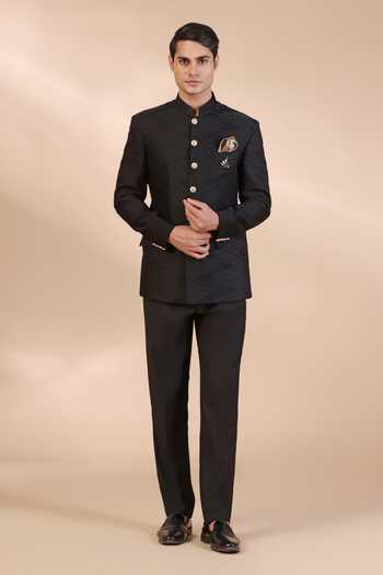 ZOOP MEN Debossed Thread Work Bandhgala & Trouser Set 