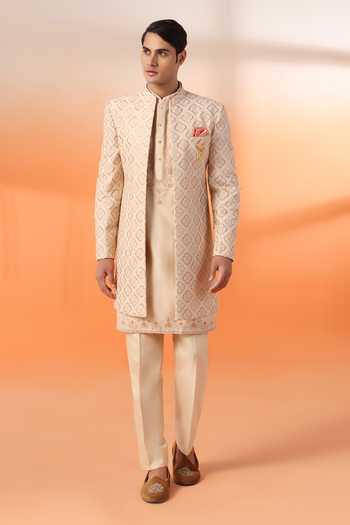 ZOOP MEN Embroidered Jacquard Sherwani Kurta Set 