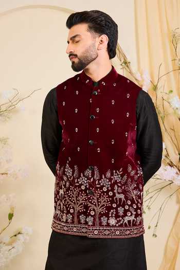 Kasbah Embroidered Velvet Nehru Jacket 