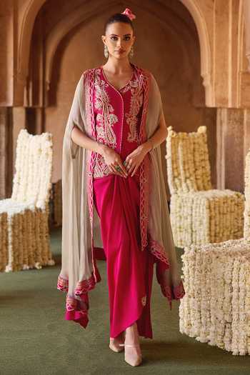 Charu And Vasundhara Tamreya Paisley Embroidered Waistcoat Set 