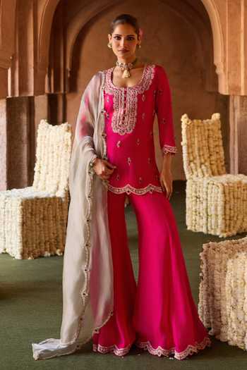 Charu And Vasundhara Terina Stone Embellished Kurta Sharara Set 
