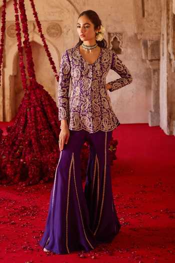Charu And Vasundhara Talyra Paisley Embroidered Kurta & Sharara Set 