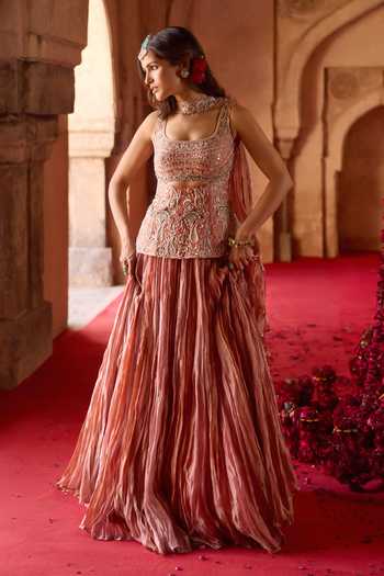 Charu And Vasundhara Tazeen Paisley Embroidered Top Lehenga Set  
