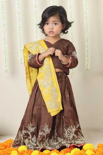 Poochkie Brown Embroidered Lehenga Set 