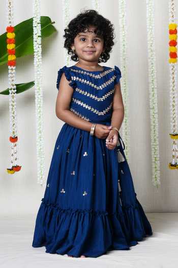 Poochkie Hand Embroidered Lehenga & Pleated Blouse Set 
