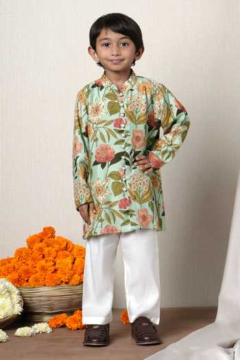 Poochkie Floral Print Silk Kurta & Pant Set 