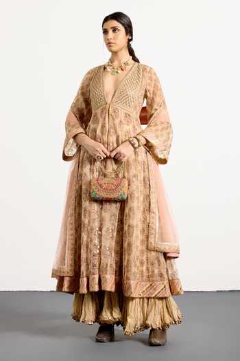 RI.Ritu Kumar Cheepa Printed & Embroidered Anarkali With Skirt 