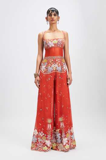 Aisha Rao Dorin Orange Georgette Jumpsuit 