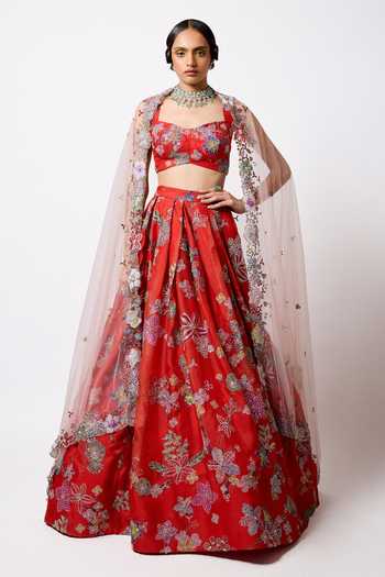 Aisha Rao Ambrosia Red Pleated Lehenga Set 