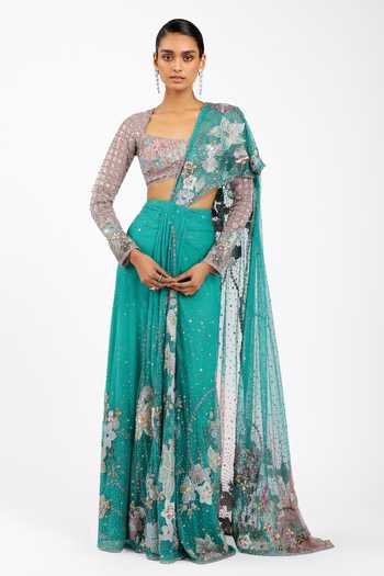 Aisha Rao Myrielle Embroidered Pre-Draped Saree With Blouse 