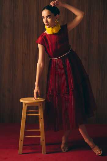 love, Kiki Carmine Layered Organza Dress 