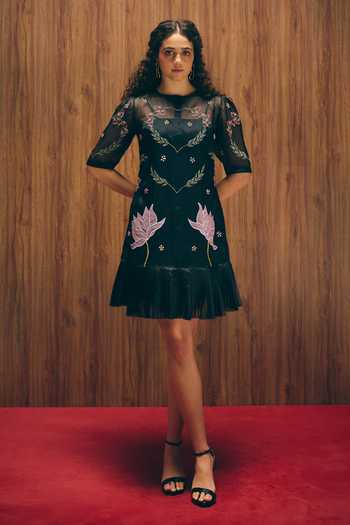 love, Kiki Moonflower Embroidered Short Dress 