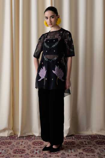 love, Kiki Nightfall Lotus Embroidered Tunic & Pant Set 