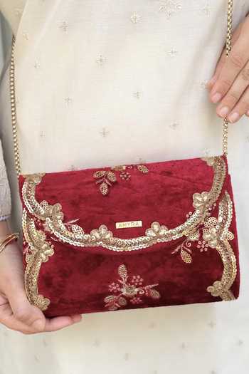AMYRA Ras Velvet Embroidered Flapover Clutch 