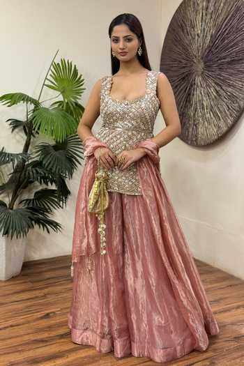 Etasha By Asha Jain Pearl Embellished Kurta & Palazzo Set 