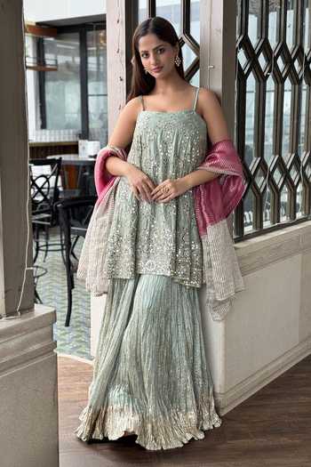 Etasha By Asha Jain Mirror Embellished Tang Top Palazzo Set 