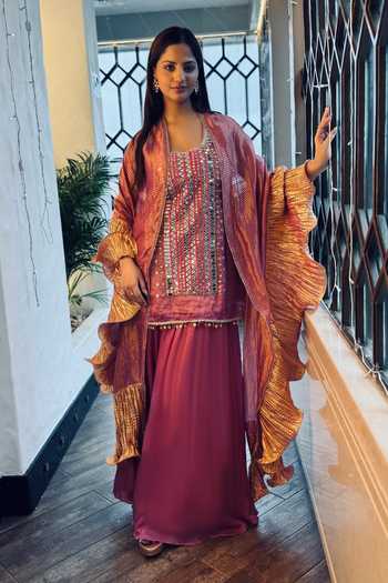 Etasha By Asha Jain Mirror Embellished Kurta Palazzo Set 