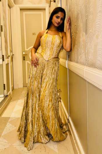 Etasha By Asha Jain Textured Metallic Tissue Corset & Palazzo Set 
