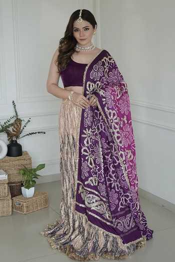 Etasha By Asha Jain Textured Lehenga & Bandhani Dupatta Set 