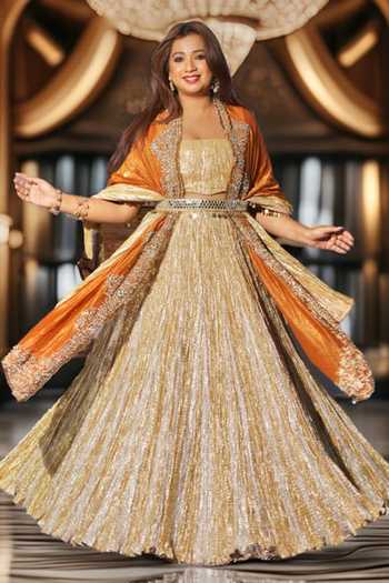 Etasha By Asha Jain Textured Metallic Lehenga Set 