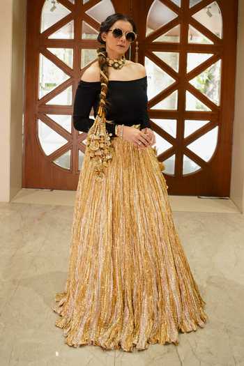 Etasha By Asha Jain Textured Metallic Tissue Lehenga & Blouse Set 