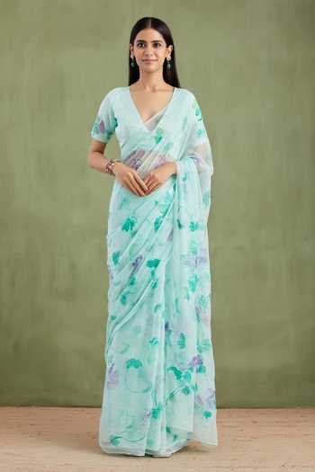 Geroo Jaipur Handpainted Pre-Draped Saree With Blouse 