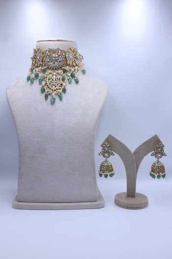Moh-Maya By Disha Khatri Kundan Polki Choker With Jhumka Earrings 