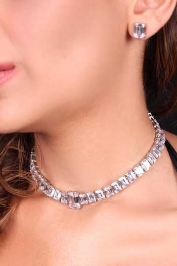 Moh-Maya By Disha Khatri Square Cut Zircons Choker With Stud Earrings 