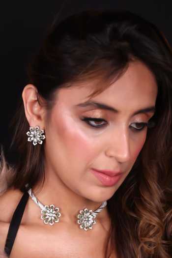 Moh-Maya By Disha Khatri Stones Zircon Hasli Choker With Stud Earrings 