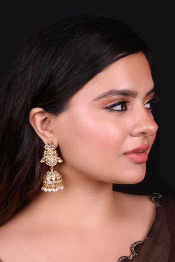 Moh-Maya By Disha Khatri Kundan Polki Pearl Beads Jhumkas 