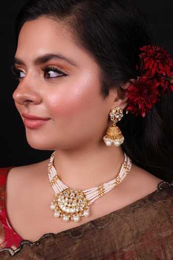 Moh-Maya By Disha Khatri Kundan Polki Pearl Beads Choker Set 