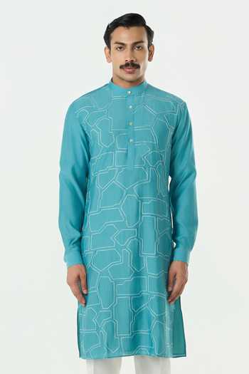 Line Out Line Geo Block Embroidered Chanderi Kurta 