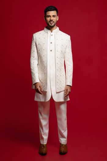 Sven Suits Embroidered Front Open Sherwani Set 