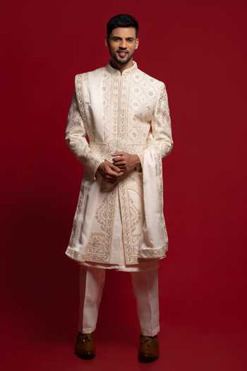 Sven Suits Zari Embroidered Sherwani Set 