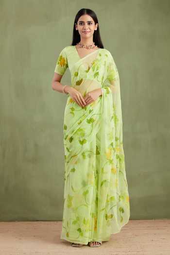 Geroo Jaipur Handpainted Chiffon Saree & Blouse Set 