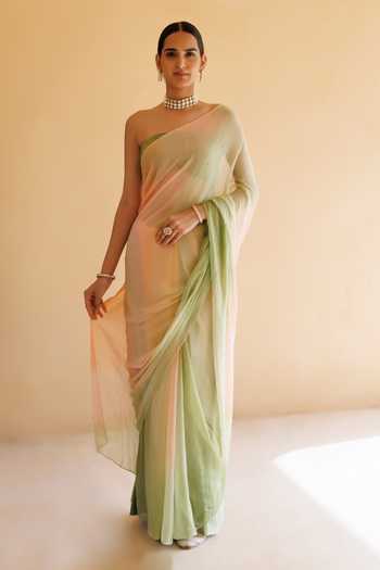 Geroo Jaipur Pre-Draped Chiffon Saree With Blouse 