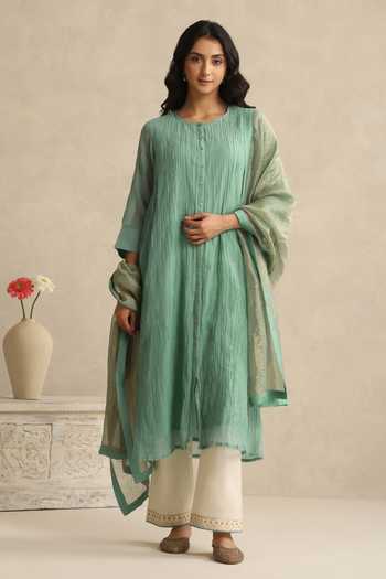 Weaver Story Handloom Mul Chanderi Kurta Set 