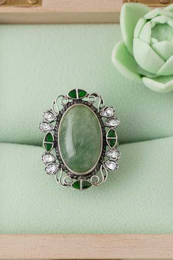 Sangeeta Boochra Oval Green Stone Ring 