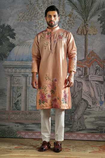 Asuka Embroidered Palm Silk Kurta & Pant Set