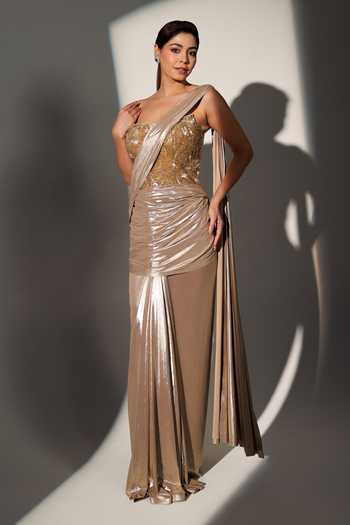 Libas Cafe by Nidhi & Ashish Sylvie Pre-Draped Saree With Embroidered Corset 