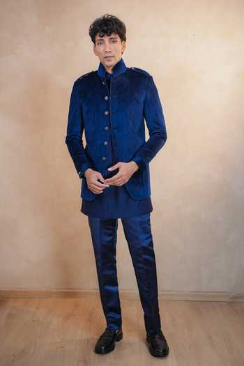 Madhav Agasti Suede Corduroy Bandhgala Kurta Set 