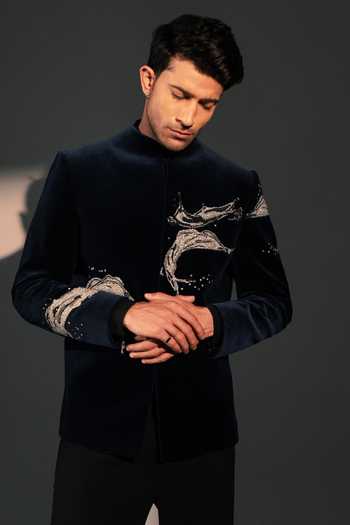ROHIT DOSHI Molten Grace Velvet Jodhpuri Bandhgala 