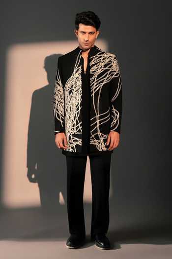 ROHIT DOSHI Feral Forest Embroidered Jacket & Kurta Set 