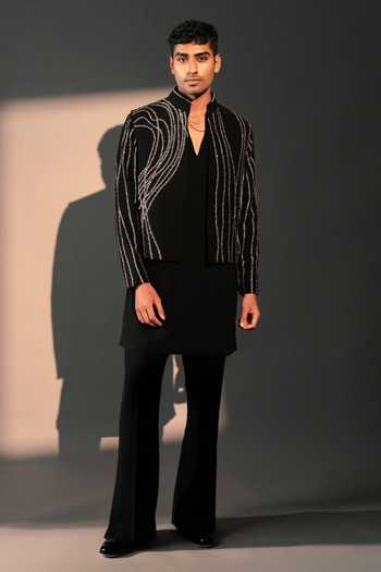 ROHIT DOSHI Sashiko Embroidered Jacket & Kurta Set 