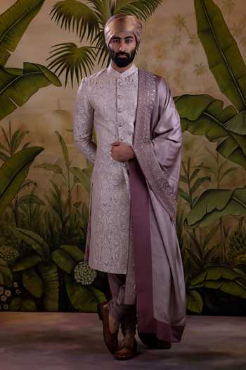 Punit Arora Silk Jacquard Embroidered Sherwani Set 