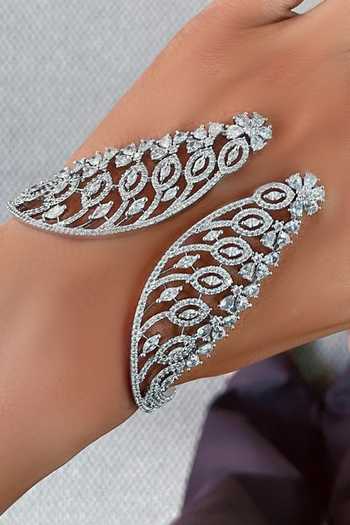PRERTO Angel Wings Faux Diamond Studded Cuff 