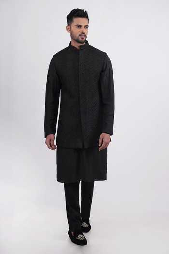 Sven Suits Chevron Embroidered Bundi & Kurta Set 