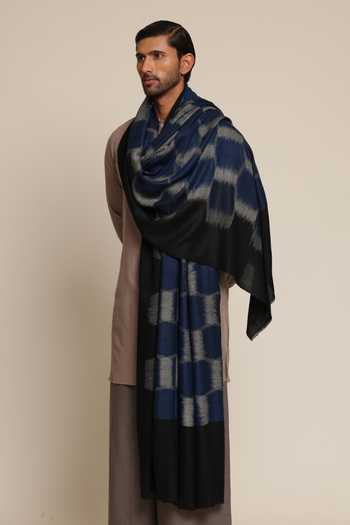 SHAZA Checkered Ikat Weave Handwoven Shawl 