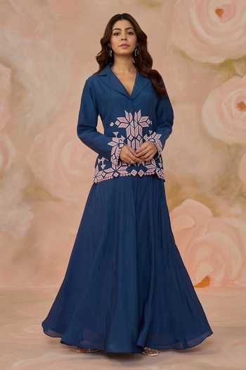 Kahani Lush Hand Embroidered Cotton Silk Jacket & Skirt Set 